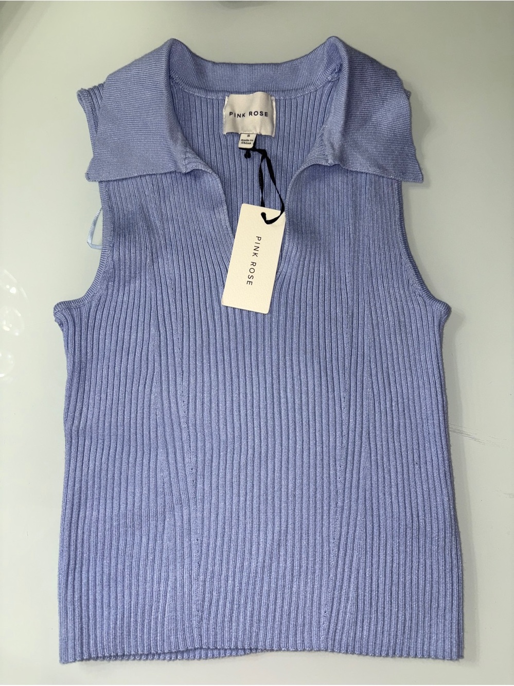 Pink Rose Sleeveless Ribbed Polo Tank - Lavender Blue